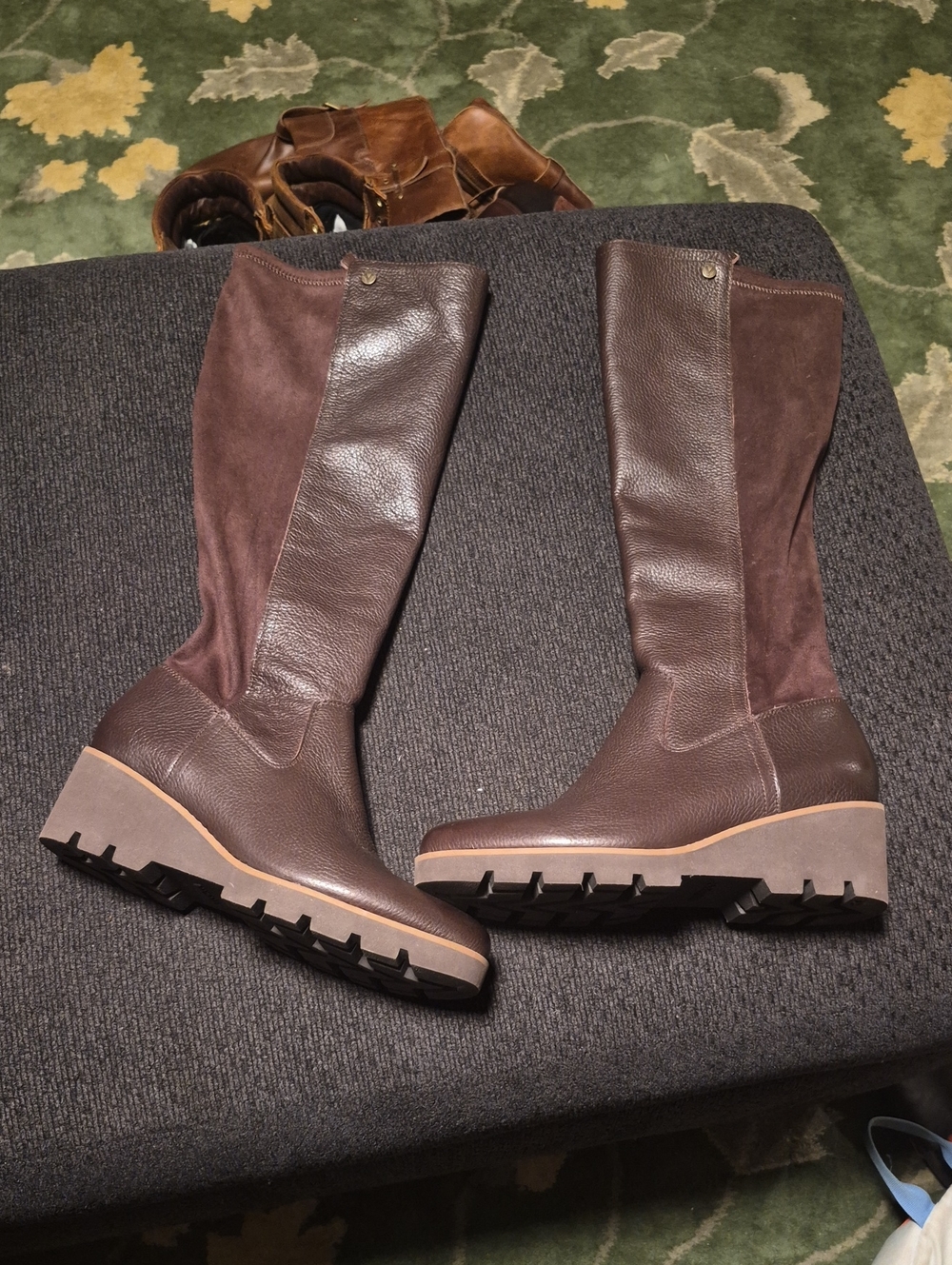 Vionic Brown Leather and Suede Wedge Tall Boots